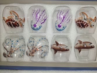 Hand-Painted Ocean Animal Drinking Glasses Set of 8