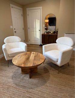 Modern White Bouclé Accent Chairs Set of 2 - Gold Legs