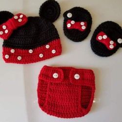 Crochet Baby Girl Minnie Mouse Inspired Outfit Photo Prop 