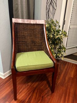 Wood and Wicker Accent Chair with Cushion
