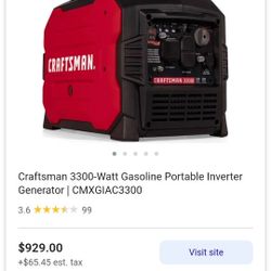  New 3300 Watt Craftsman Generator Used Once For A Job