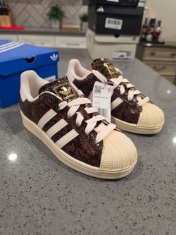 Brand New Adidas Superstar II W "Snakeskin" Brown/Crew White (Style JP8158) - Women's US Size 6.5