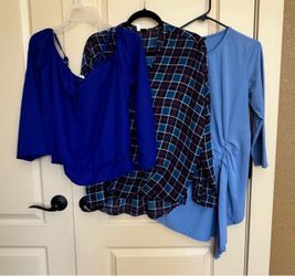 3 pieces  Blouses  for Women’s Blue and Plaid
