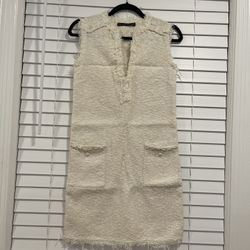 ZARA Classic white tweed dress, size XS/S