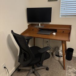 Wood Desk + Office Chair – $150 