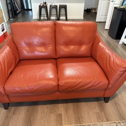 Orange/Terracotta Leather Couch & Loveseat 