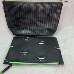 Black and green makeup bag with a zipper