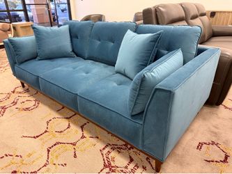 Furniture- Tufted velvet sofa- Blue