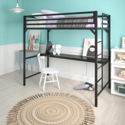 P172 $120  Miles Twin Metal Loft Bed with Desk in Black  The DHP Miles Metal Loft Bed with Desk lets you save on floor space wherever and however you 