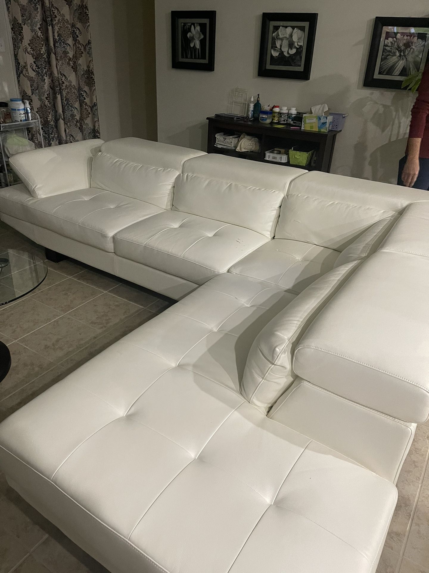 White Leather Sectional 
