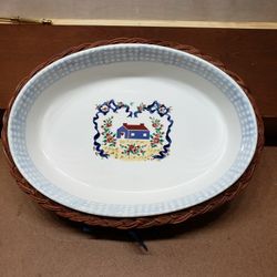 Vintage Teamson Country Home Casserole Dish With Original Basket 