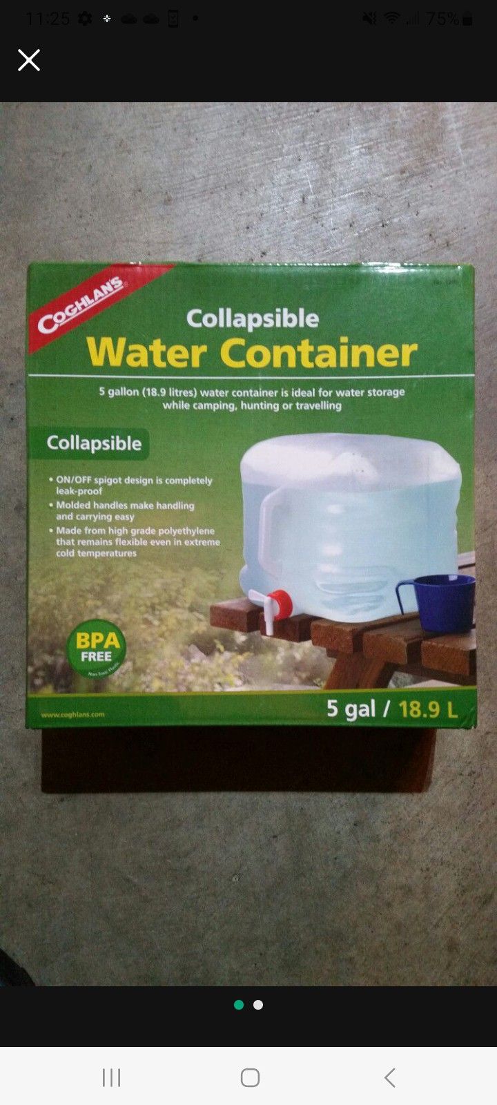 5gal water container.  New