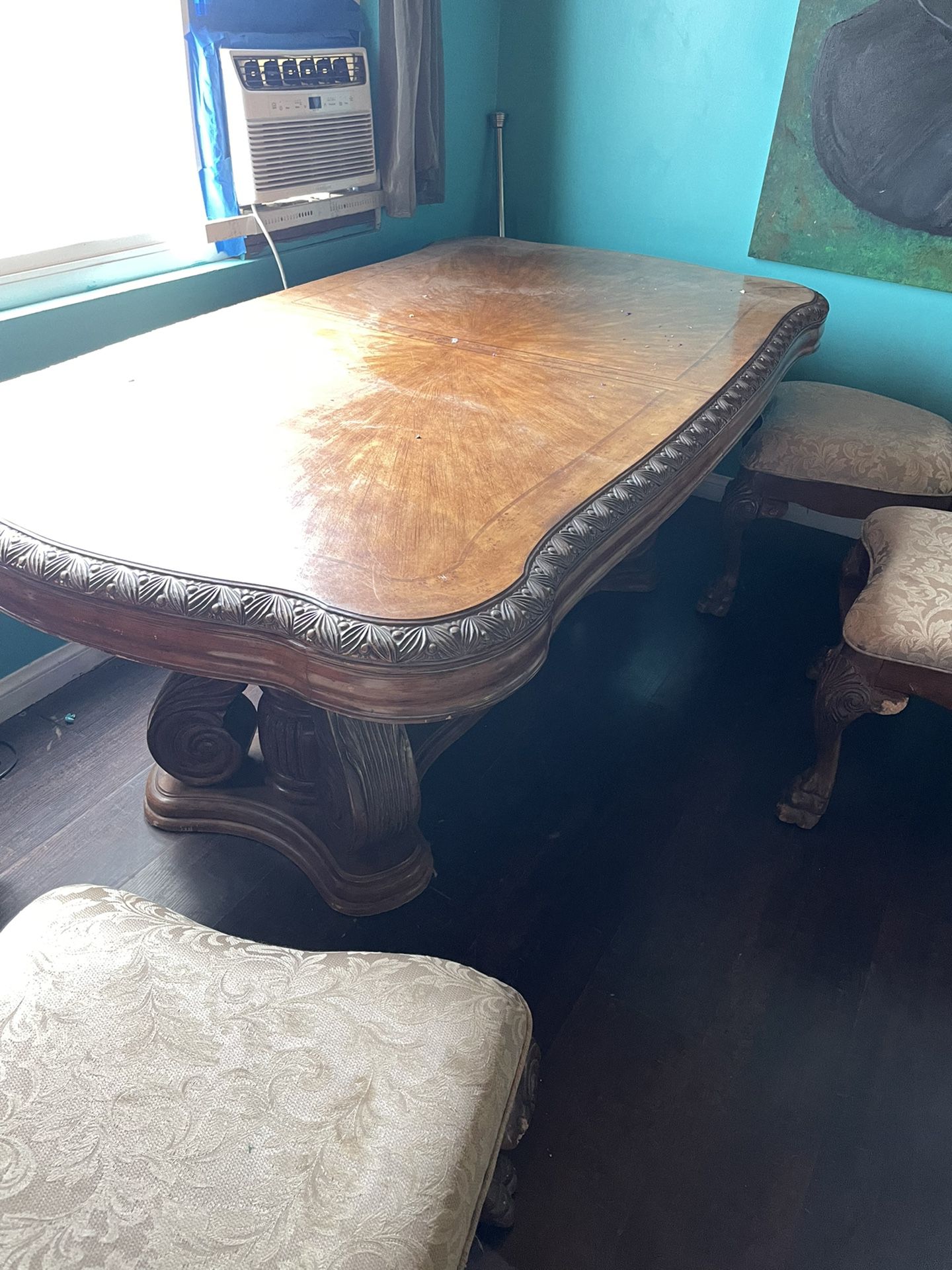 Free Solid Wood 8ft table and  7 chairs  (3 Arm) 