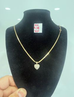 14K Solid Gold Chain and Pendant For Wedding DIAMONDS 💎 STONES 9.1Gr 20 Inches Long