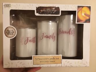 3 Piece LED Candle Set by Apothecary 4 Hour Timer ~ New In Box- Retail $40.00