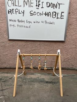 Foldable Wooden Baby Gym with 4 Pendants