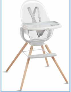 Munchkin® 360° Cloud™ Baby and Toddler High Chair with Clear Seat and 360° Swivel, White and Grey with Wooden Legs