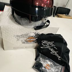 Harley Davidson Paramount Sun Shield Half Face M Helmet Red Glitter Flake READ