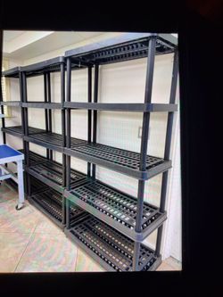 Sturdy plastic shelving from Costco $20 each