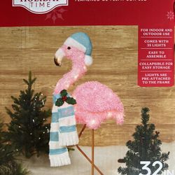 Holiday Time Outdoor Christmas Decorations Pink Flamingos Set of 3 New In Boxes!