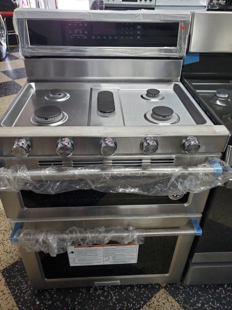 kitchen aid stove double oven all stainless open box warranty