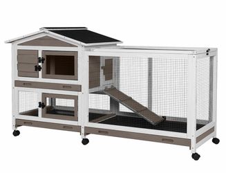 Rabbit Hutch with Wheels Indoor & Outdoor Bunny Cage, 9.6 ft² - One Run Rabbit Hutch