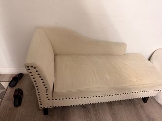 Cream Fabric Chaise Lounge with Nailhead Trim