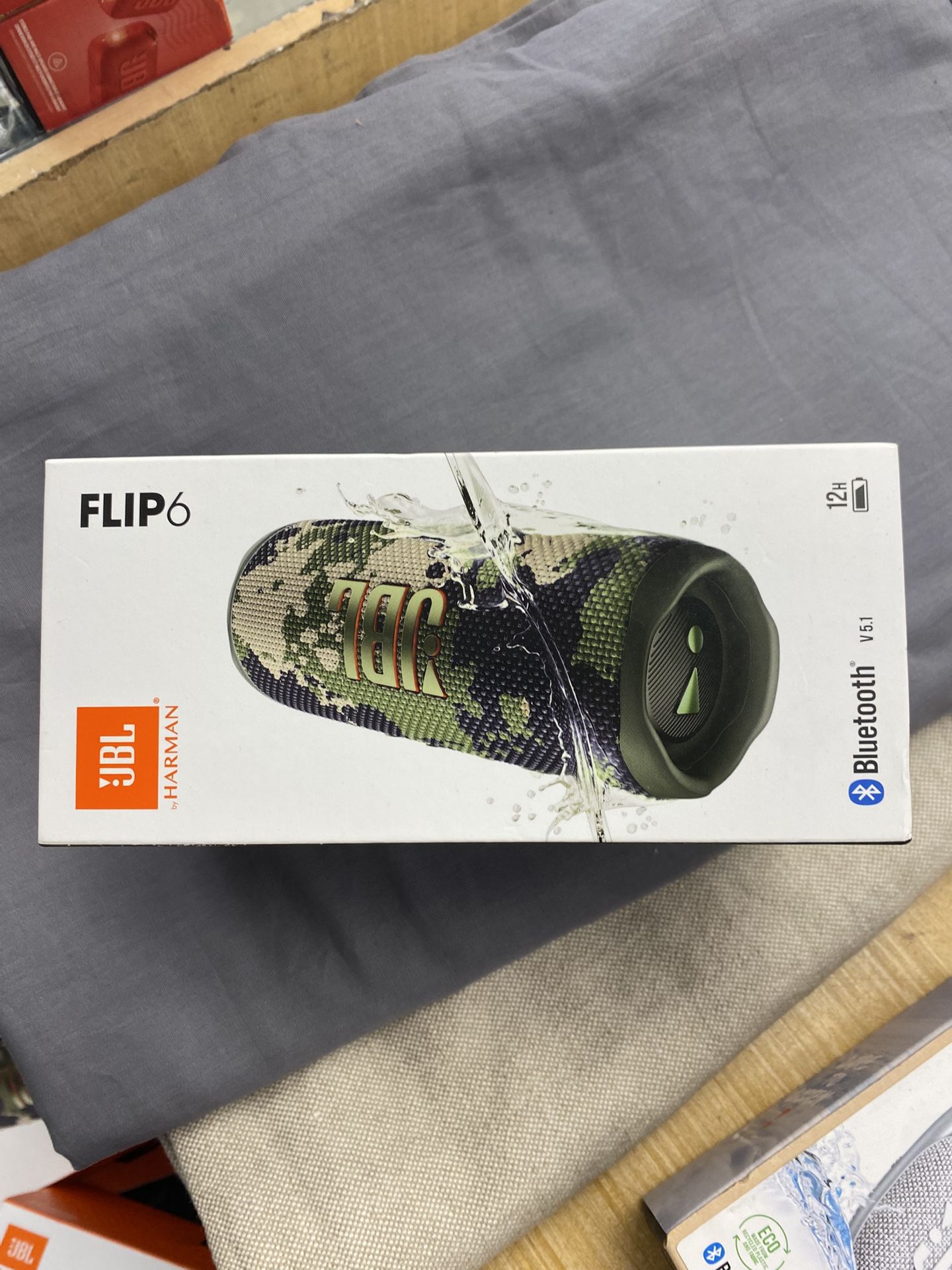 JBL Flip 6 Portable Waterproof Bluetooth Speaker (Camo) BRAND NEW SEALED Holiday SALE $75 FIRM Highlights Wirelessly connect up to 2 smartphones or ta