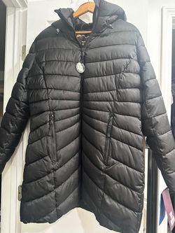 Black Quilted Puffer Coat with Hood