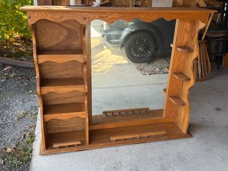 Oak Wood Dresser Mirror with Shelves