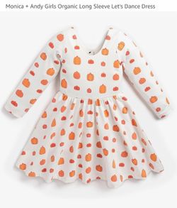 New girls organic long sleeve pumpkin dress size 9-12 months