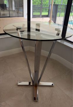 Round Glass Top Bar Table Chrome Base