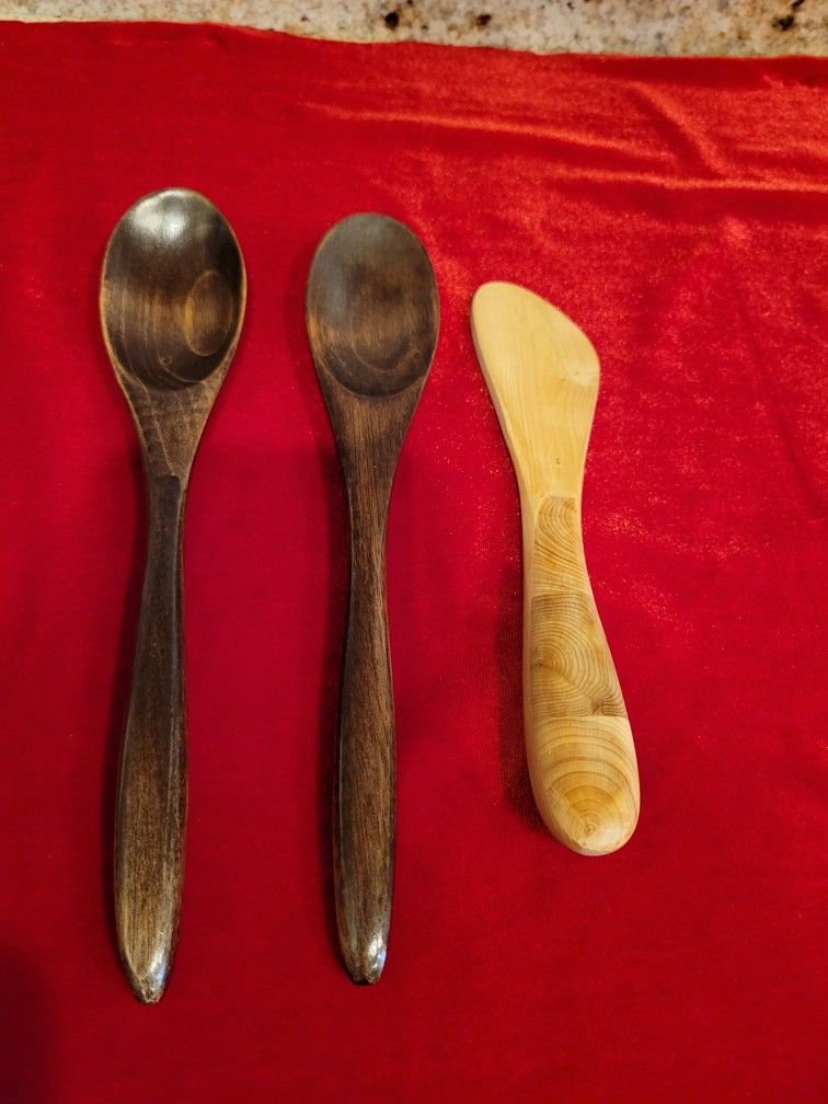 2 Wooden Spoons And Wooden Spreading Knife Type Thing