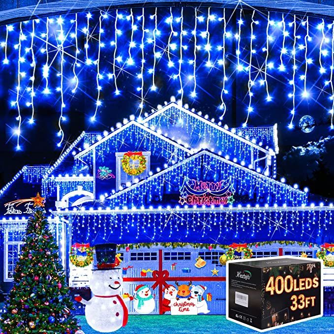 Christmas Decorations Lights Outdoor, 400 LED 32.8 FT 8 Modes 75 Drops Fairy String Curtain Lights for Christmas Decor Eaves Window Party Yard Garden 
