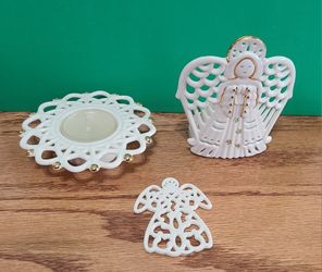 3 Lenox Christmas Holiday Pieces Angels And Snowflakes