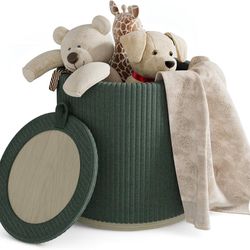 Small Ottoman with Storage, Foot Rest, Vanity Stool, Round Ottoman for Living Room, Foot Stools, Corduroy Ottoman with Wood Base, Support 30