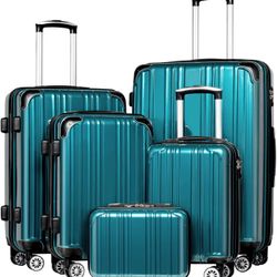 New - Coolife Luggage Sets, 5 Piece Durable Suitcase, Lightweight Carry on Luggage with PC+ABS Hardshell, Dual Spinner Wheels, TSA Lock and YKK Zipper