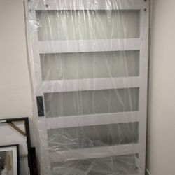 NEW Never Used Frosted Glass White Barn Door 
