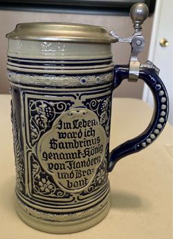 GERMAN STONEWARE BEER STEIN W/ PEWTER LID