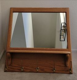 Vintage Oak Mirror Coat Rack