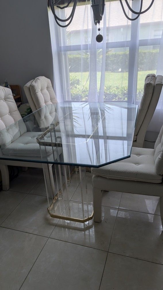 Vintage Glass Table W/4 Chairs