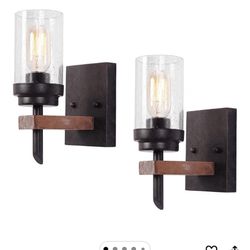 Rustic Wall Light Sconce with Seeded Glass Shade, Vintage Edison Metal Wood Wall Lamp Fixture for Entryway Bedroom Bathroom Living Room Bar (2 Packs) 
