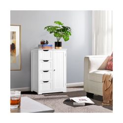 Wooden Bathroom Floor Cabinet with 4 Drawers and 1 Cupboard