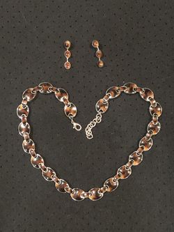 Faux Brown Tortoiseshell Necklace Earrings