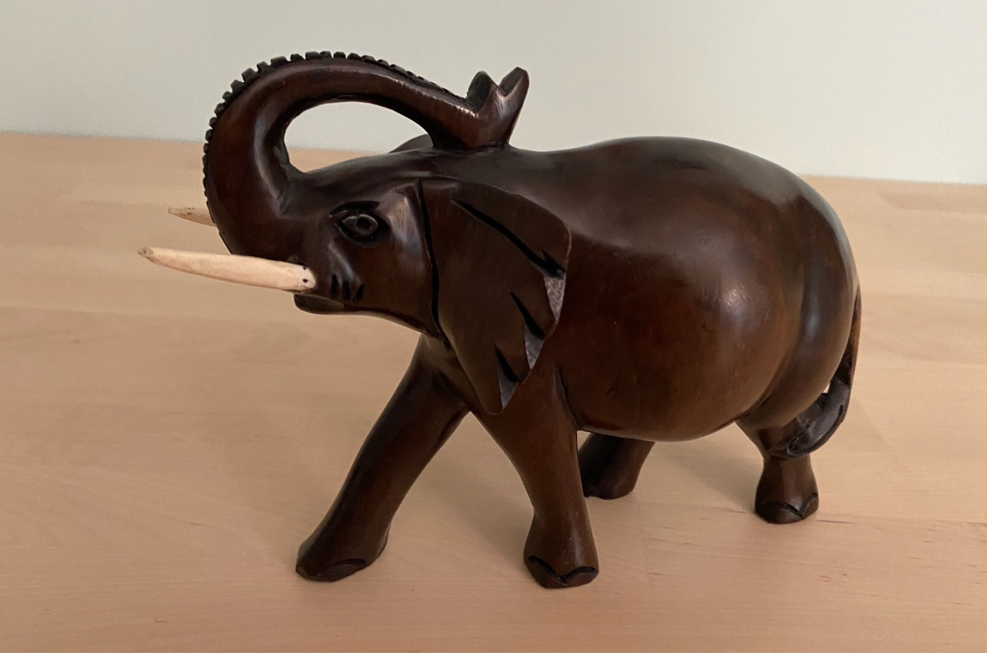 Hard Carved Wooden Elephant Figurine