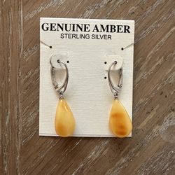 Genuine Amber sterling Silver Earrings/ aretes De Plata