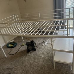 Twin sized bed frame with shelves  