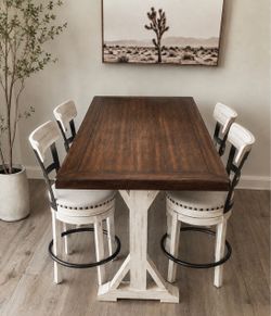 Farmhouse Counter Height Dining Set with 4 Swivel Stools