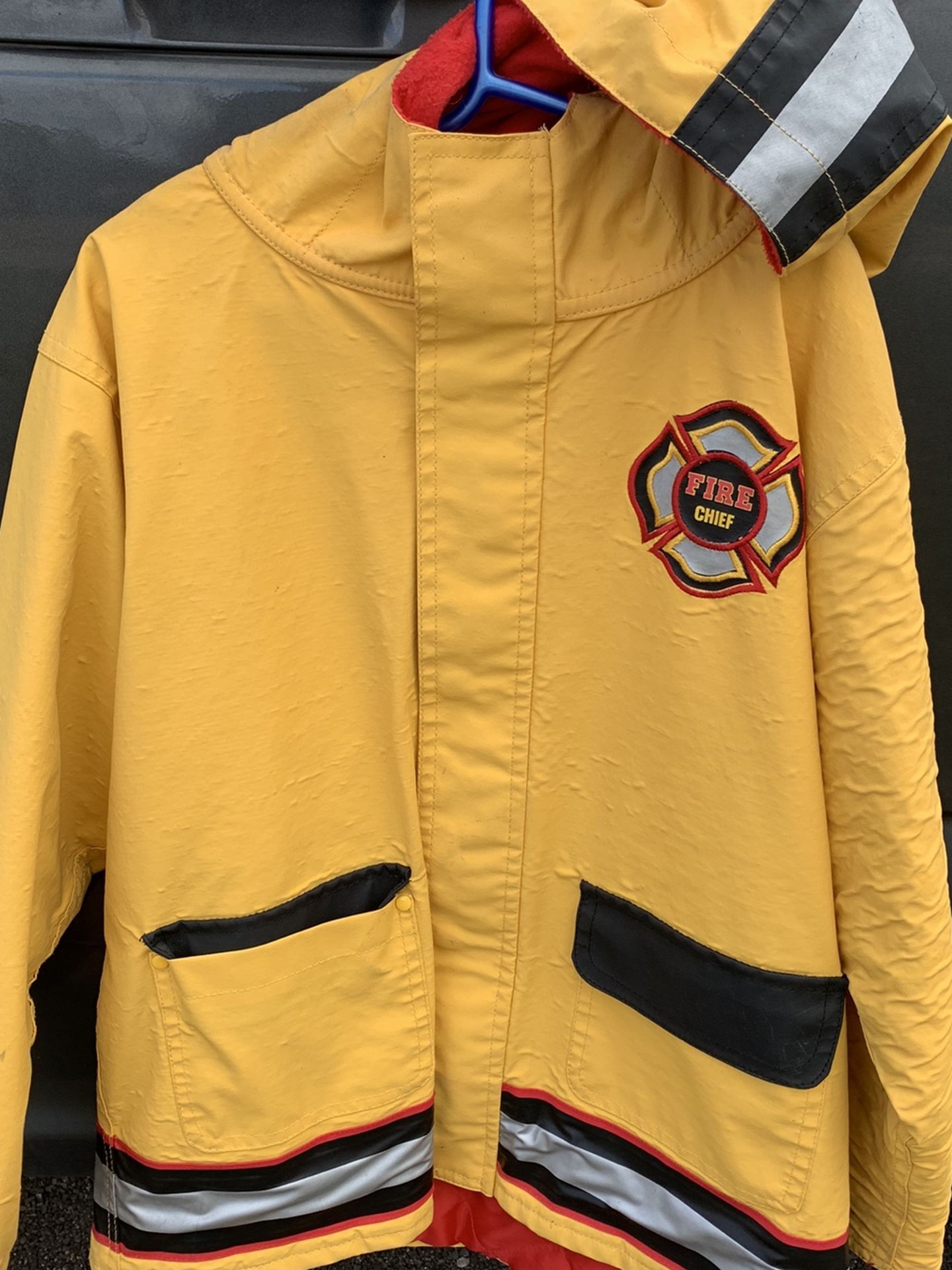 Child’s Fireman’s Rubberized And Lined Jacket With Hood And Vinyl Police Jacket