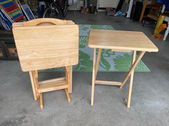 Solid Wood Folding TV Tray Table Set with Storage Stand (5 Pieces) Furniture